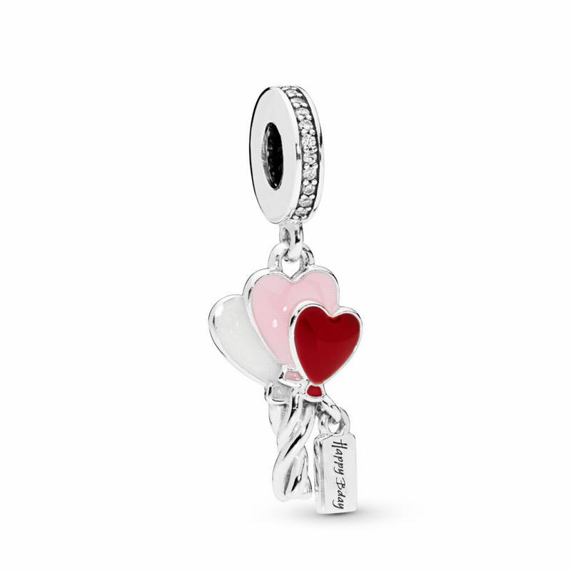 Pandora Heart Balloons Dangle Charm Ireland - Sterling Silver/Enamel/Pink/Cubic Zirconia - 917654JEC